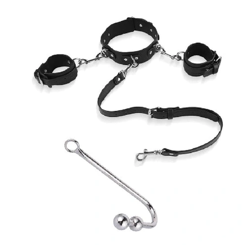 Elegant Anal with Beaded Collar and 5334 Hook Cuffs 1019